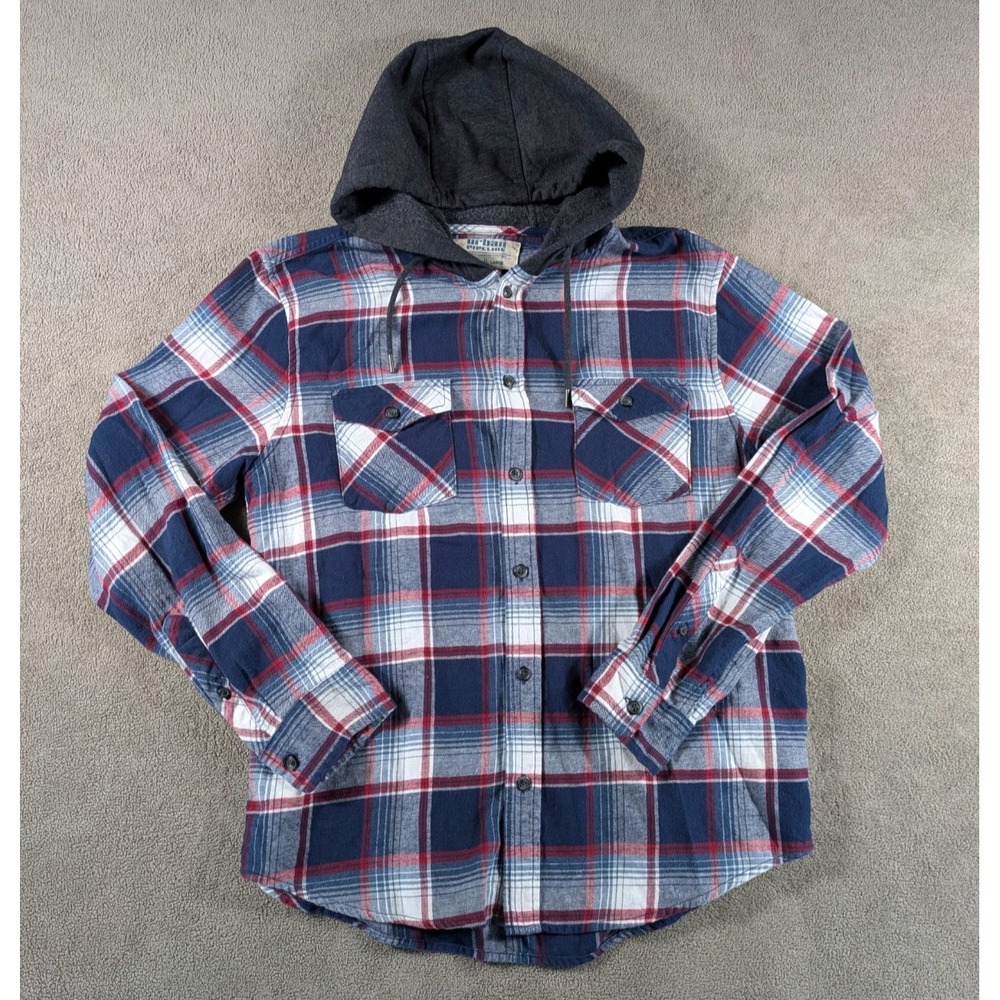 Urban Pipeline Flannel Shacket Mens Large Multicolor Plaid Hooded Cotton Outdoor